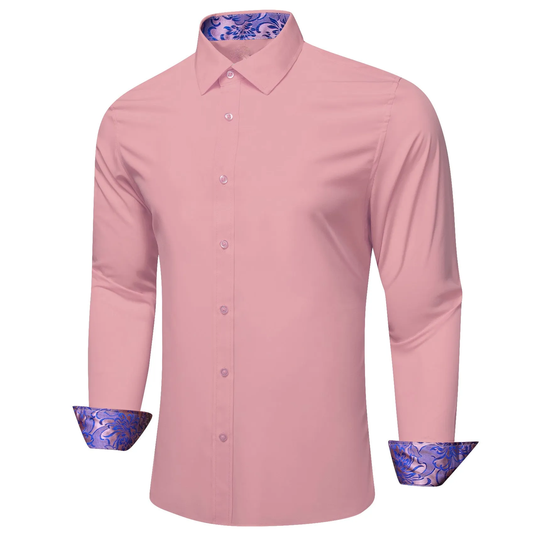 Splicing Style Pink with Purple Floral Edge Men's Long Sleeve Shirt