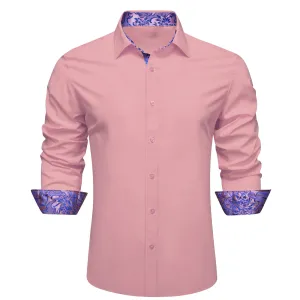 Splicing Style Pink with Purple Floral Edge Men's Long Sleeve Shirt