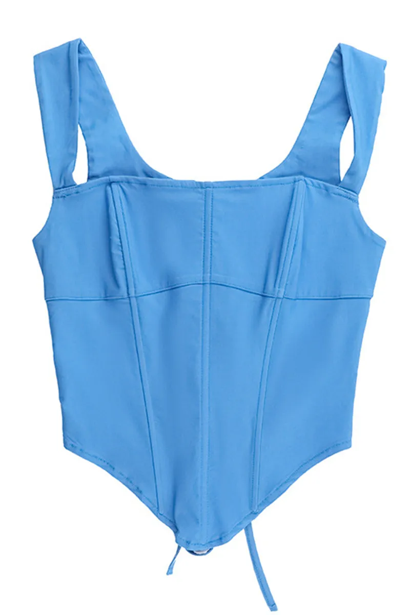 Square Neck Sleeveless Bandage Back Irregular Hem Top