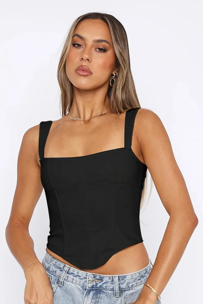 Square Neck Sleeveless Bandage Back Irregular Hem Top