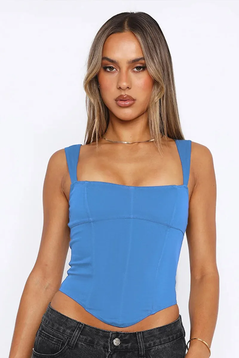 Square Neck Sleeveless Bandage Back Irregular Hem Top