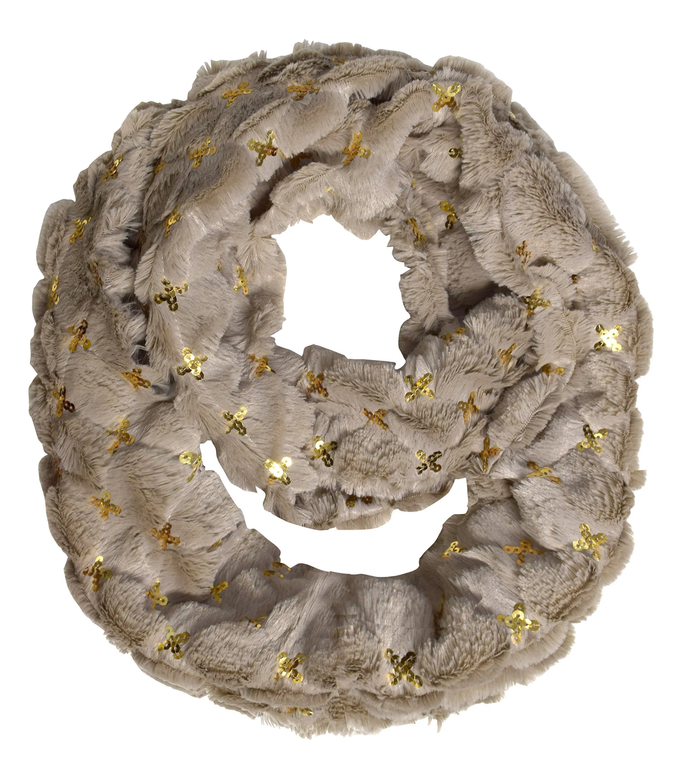 Tan 06 Faux fur Solid Color Plush Cowl Collar Infinity Loop Scarf