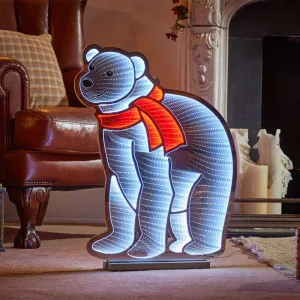 Three Kings Polar Bear with Red Scarf Christmas Infinity Mirror Light 40cm