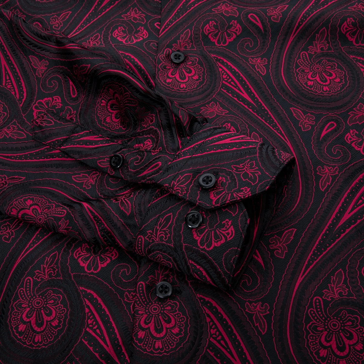 Ties2you Black Shirt Burgundy Red Paisley Dress Shirt For Men Fashionable Casual
