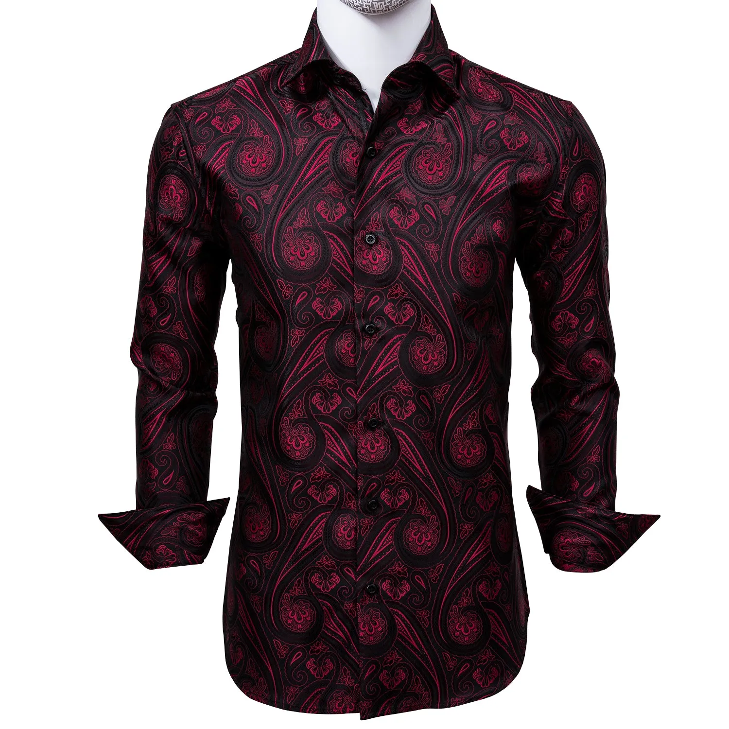 Ties2you Black Shirt Burgundy Red Paisley Dress Shirt For Men Fashionable Casual