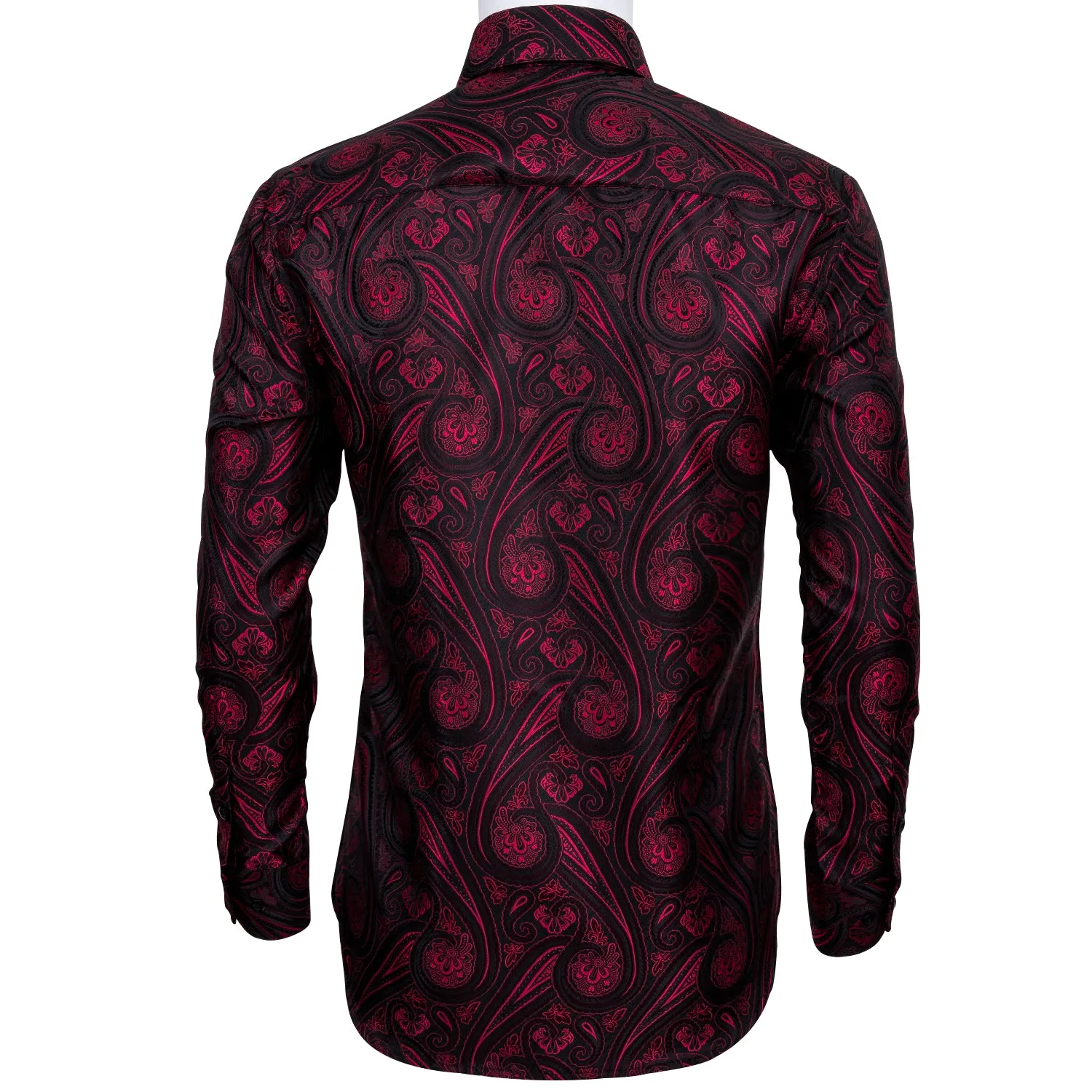 Ties2you Black Shirt Burgundy Red Paisley Dress Shirt For Men Fashionable Casual