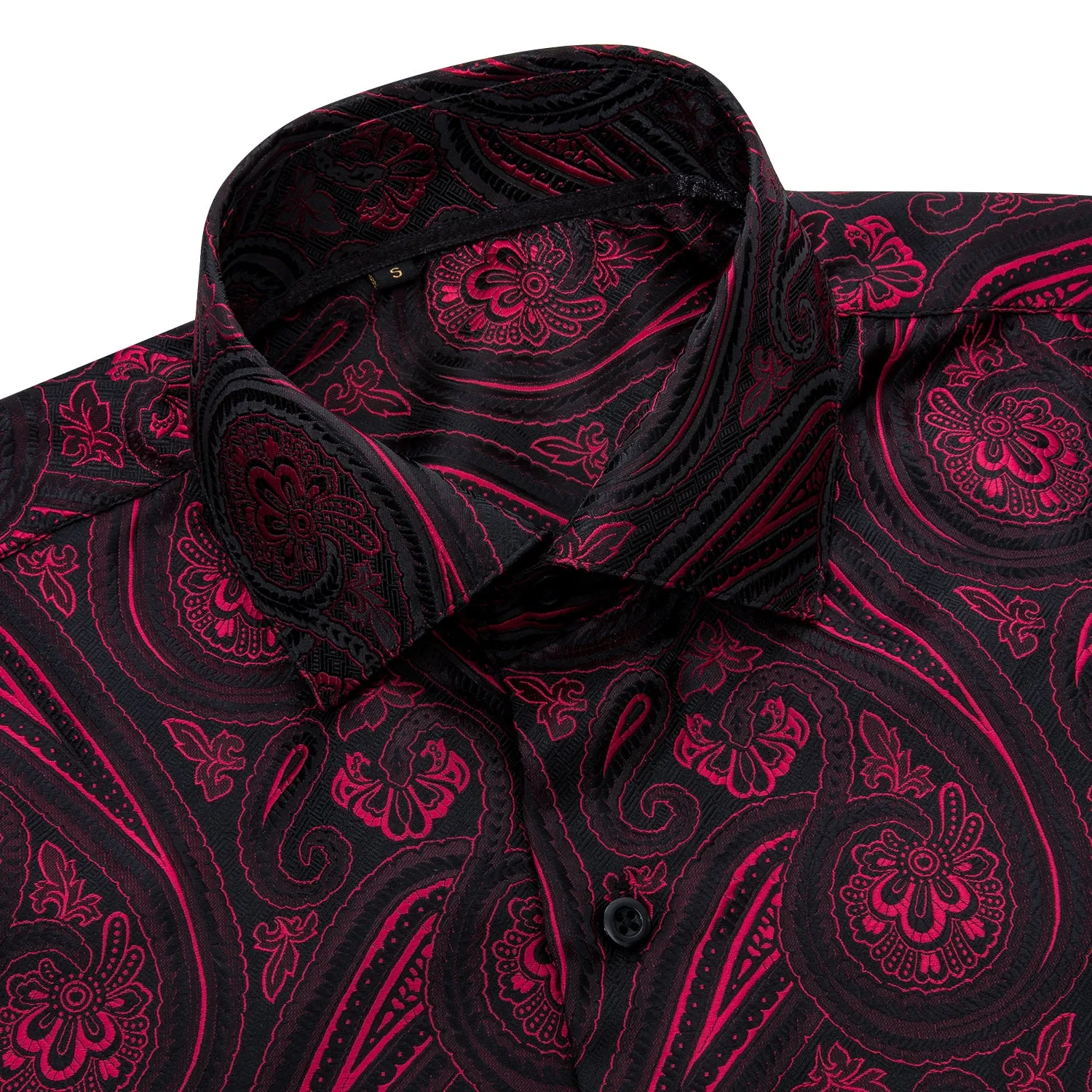 Ties2you Black Shirt Burgundy Red Paisley Dress Shirt For Men Fashionable Casual