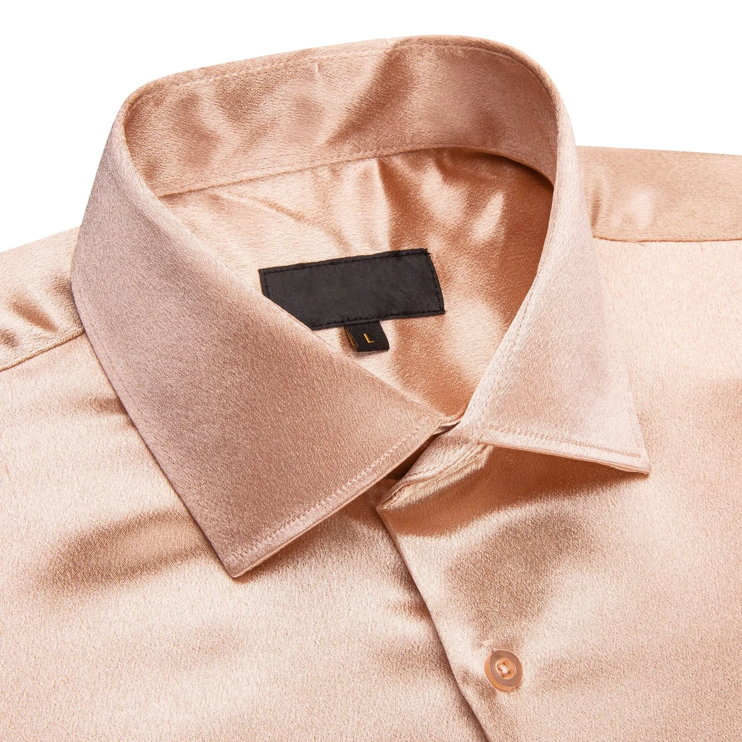 Ties2you Button Down Shirt Pale Orange Solid Satin Silk Men's Short Sleeve Shirt