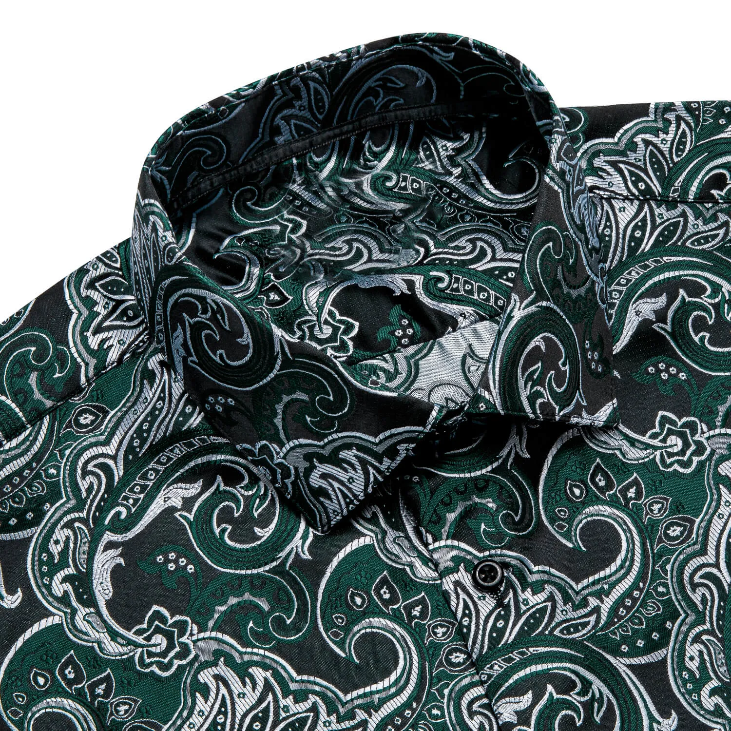 Ties2you Button Down Shirt Sapphire Pine Green Silver Jacquard Floral Silk Shirt