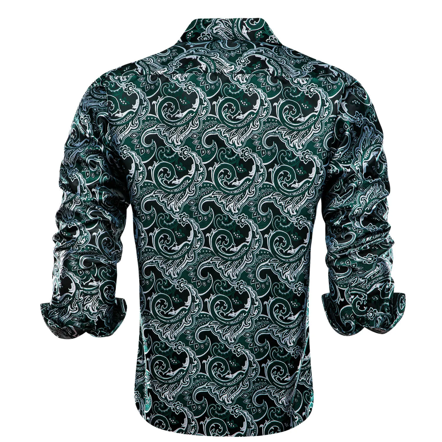 Ties2you Button Down Shirt Sapphire Pine Green Silver Jacquard Floral Silk Shirt