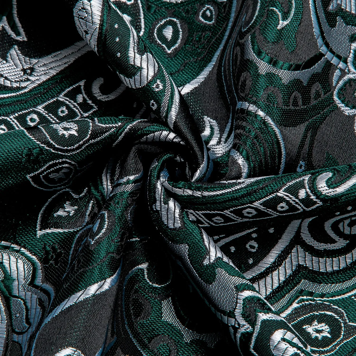 Ties2you Button Down Shirt Sapphire Pine Green Silver Jacquard Floral Silk Shirt