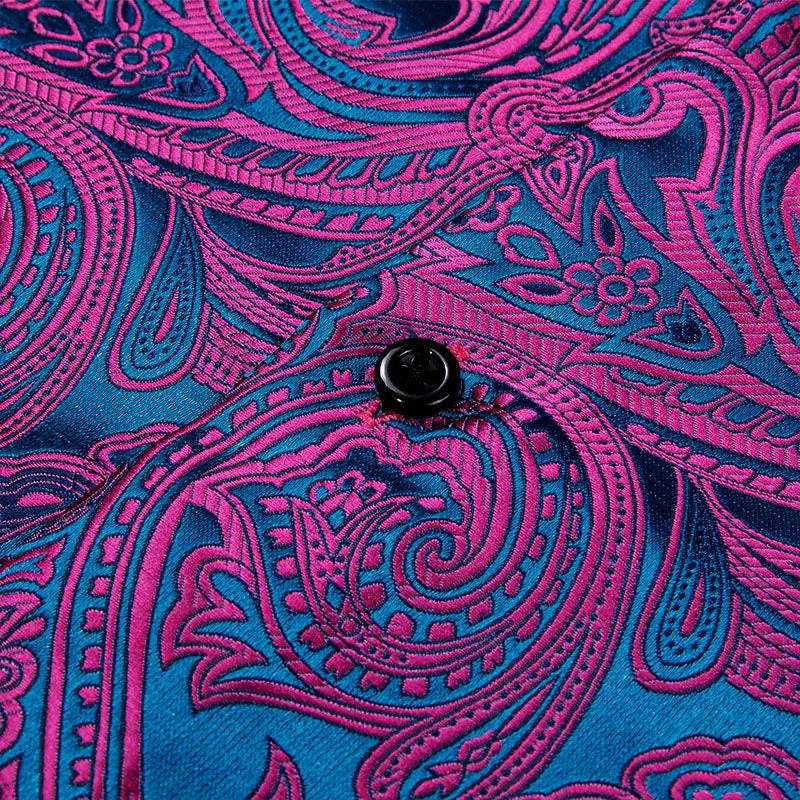 Ties2you Button Down Shirt Shining Purple Blue Paisley Silk Men's Shirt