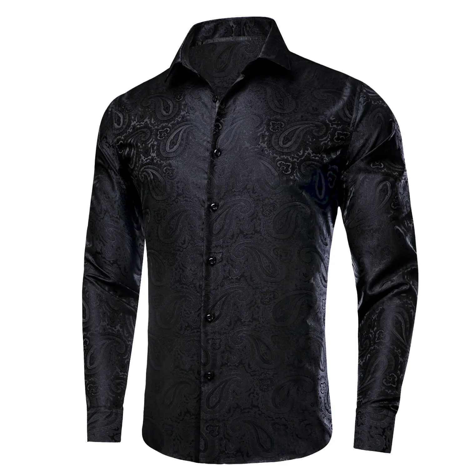 Ties2you Long Sleeve Shirt Black Paisley Silk Men's Shirt