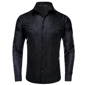 Ties2you Long Sleeve Shirt Black Paisley Silk Men's Shirt
