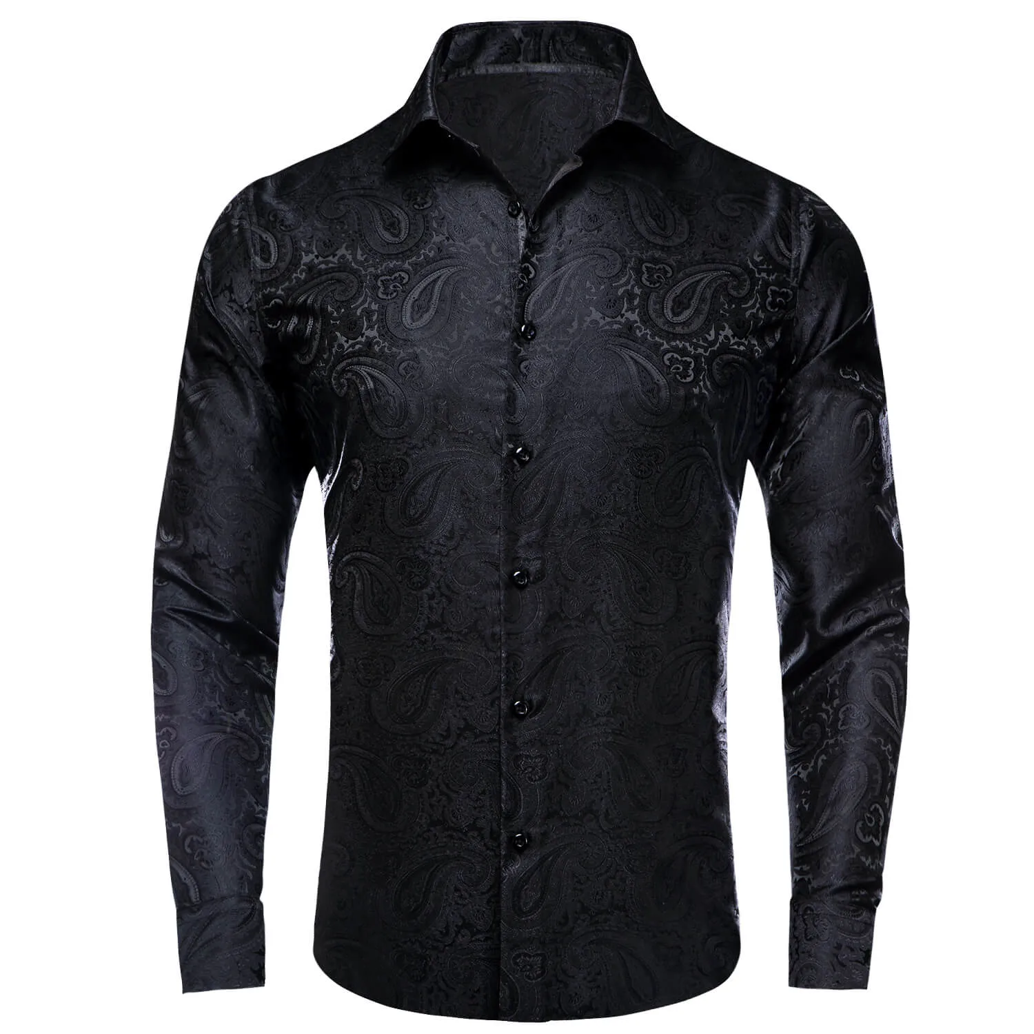 Ties2you Long Sleeve Shirt Black Paisley Silk Men's Shirt