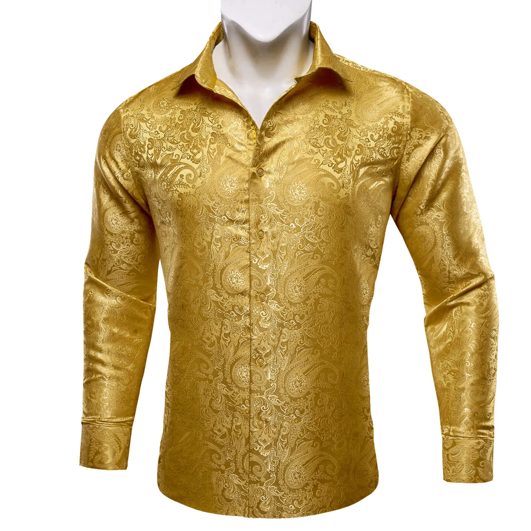 Ties2you Men's Shirt Golden Paisley Silk Long Sleeve Shirt
