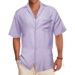 Ties2you Short Sleeve Shirt Thistle Purple Solid Men's Silk Notched Collar Button Down Shirt