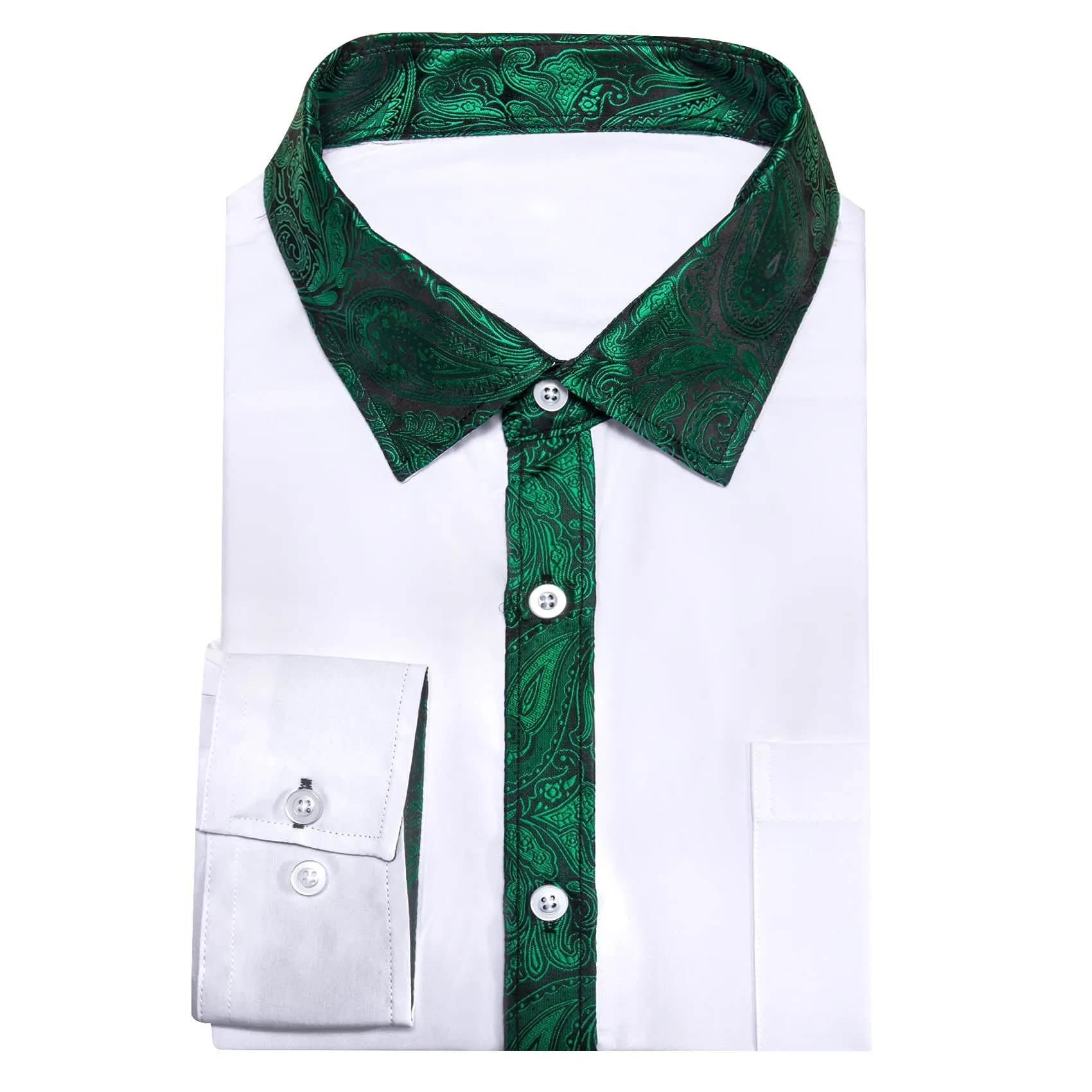 Ties2you Work Shirt White Green Splicing Long Sleeve Silk Mens Button Up Shirt