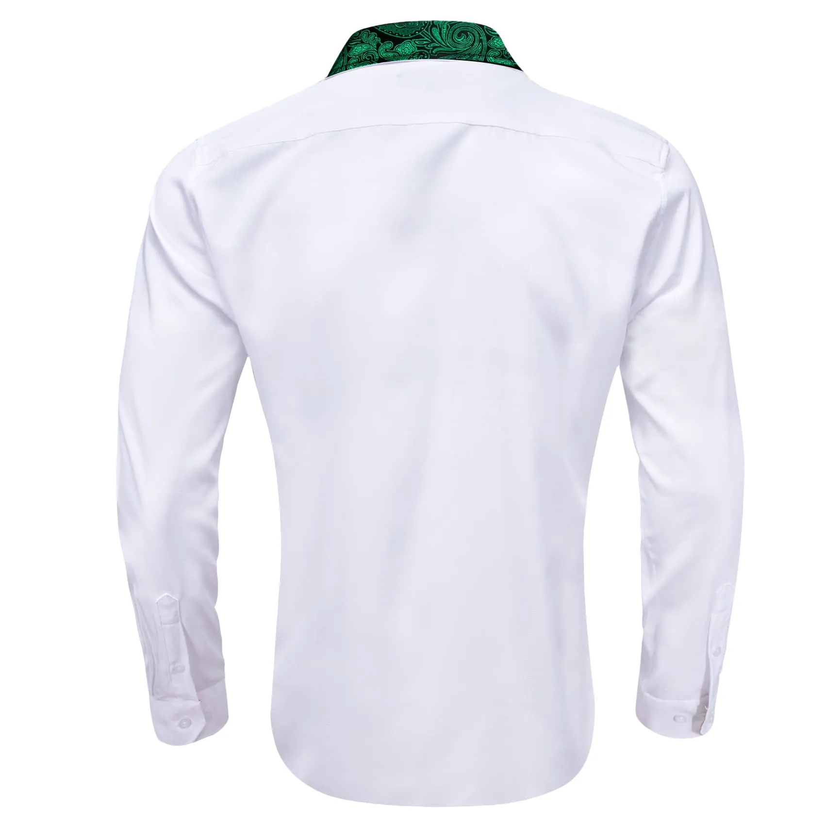 Ties2you Work Shirt White Green Splicing Long Sleeve Silk Mens Button Up Shirt