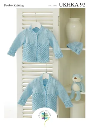 UKHKA 92 Double Knitting Pattern - DK Baby Cardigans and Hat (Prem to 2 years)