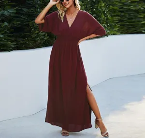 V-Neck Dolman Sleeves Maxi Dress