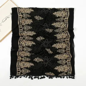 VS564 premium embroidery hijab tassel scarf