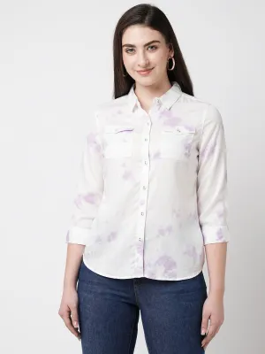Women Lilac Tie & Dye Three-Quarter Sleeves Shirts