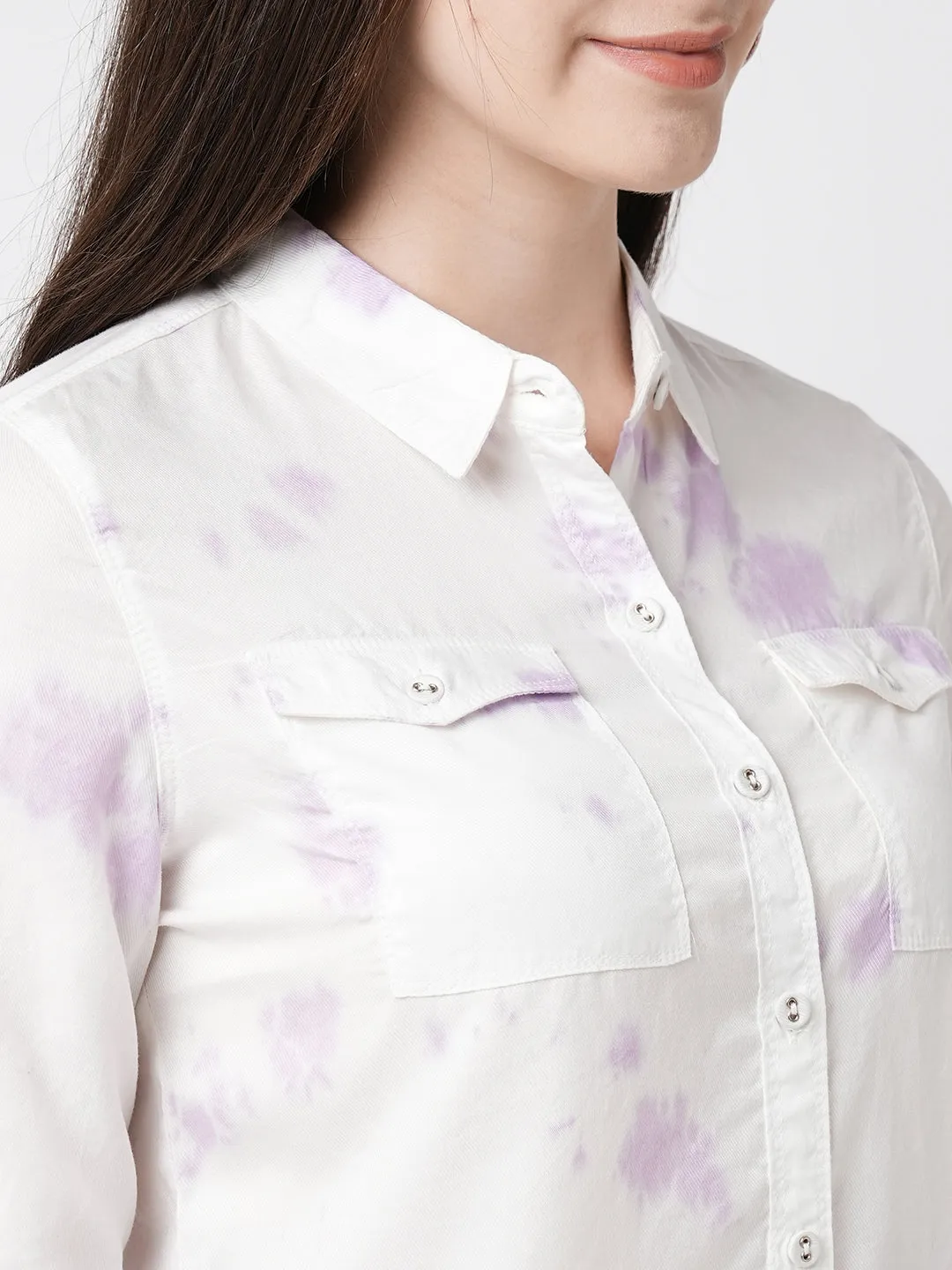 Women Lilac Tie & Dye Three-Quarter Sleeves Shirts