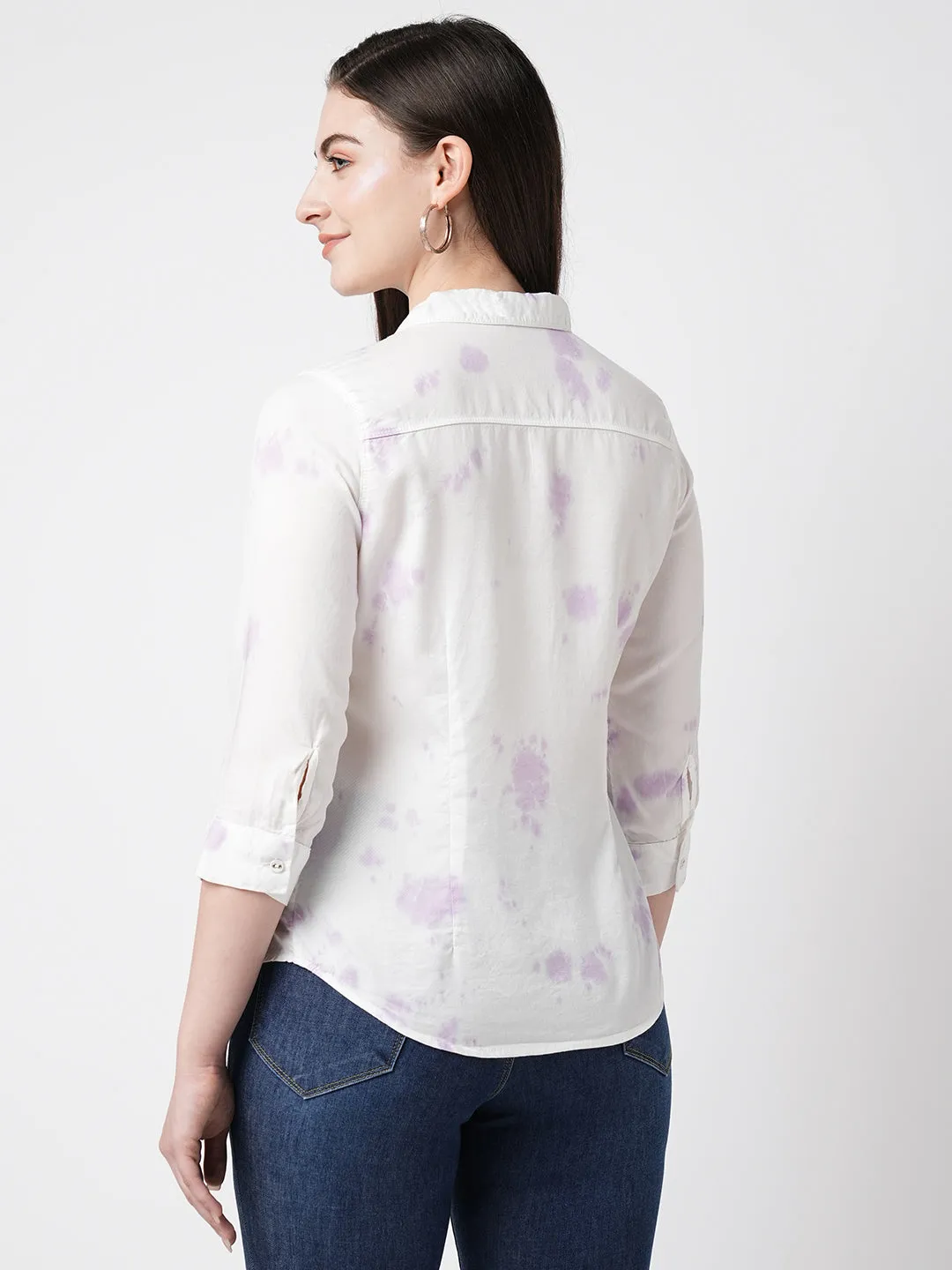 Women Lilac Tie & Dye Three-Quarter Sleeves Shirts