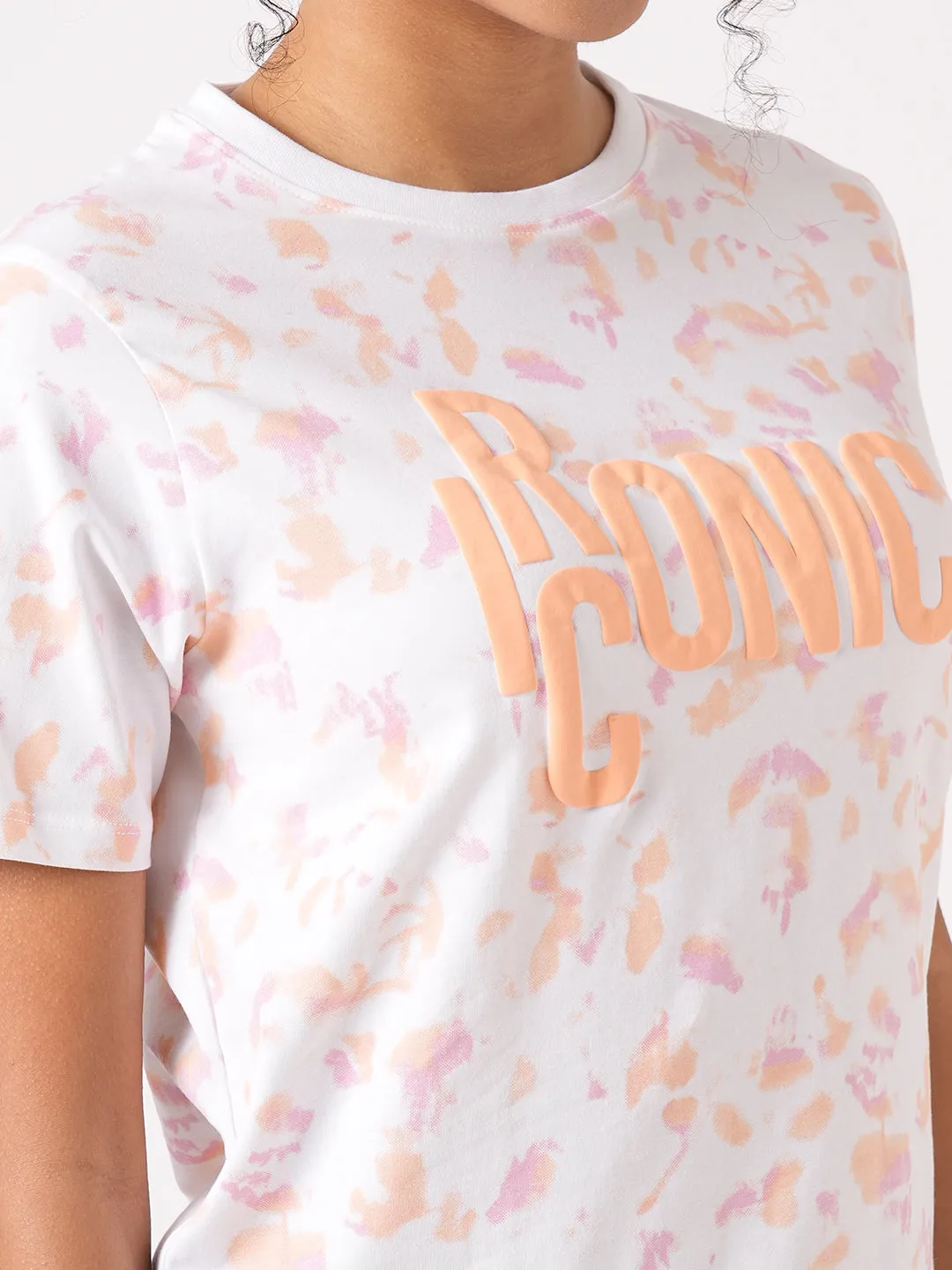 Women Slim Fit Orange/Peach Tie & Dyed Boxy T-Shirt Chest Print