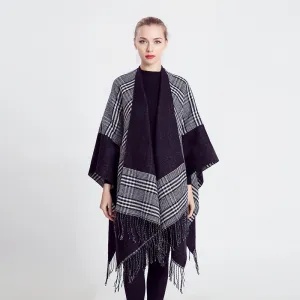 Women's Winter Acrylic Plaid Poncho